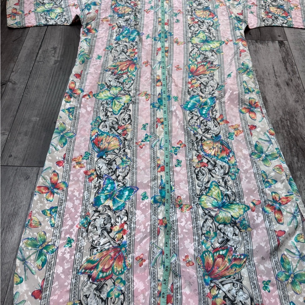 Vintage Ruth Norman Caftan Hostess Mandarin Collar Zip Lounge Dress Butterfly - Picture 8 of 9